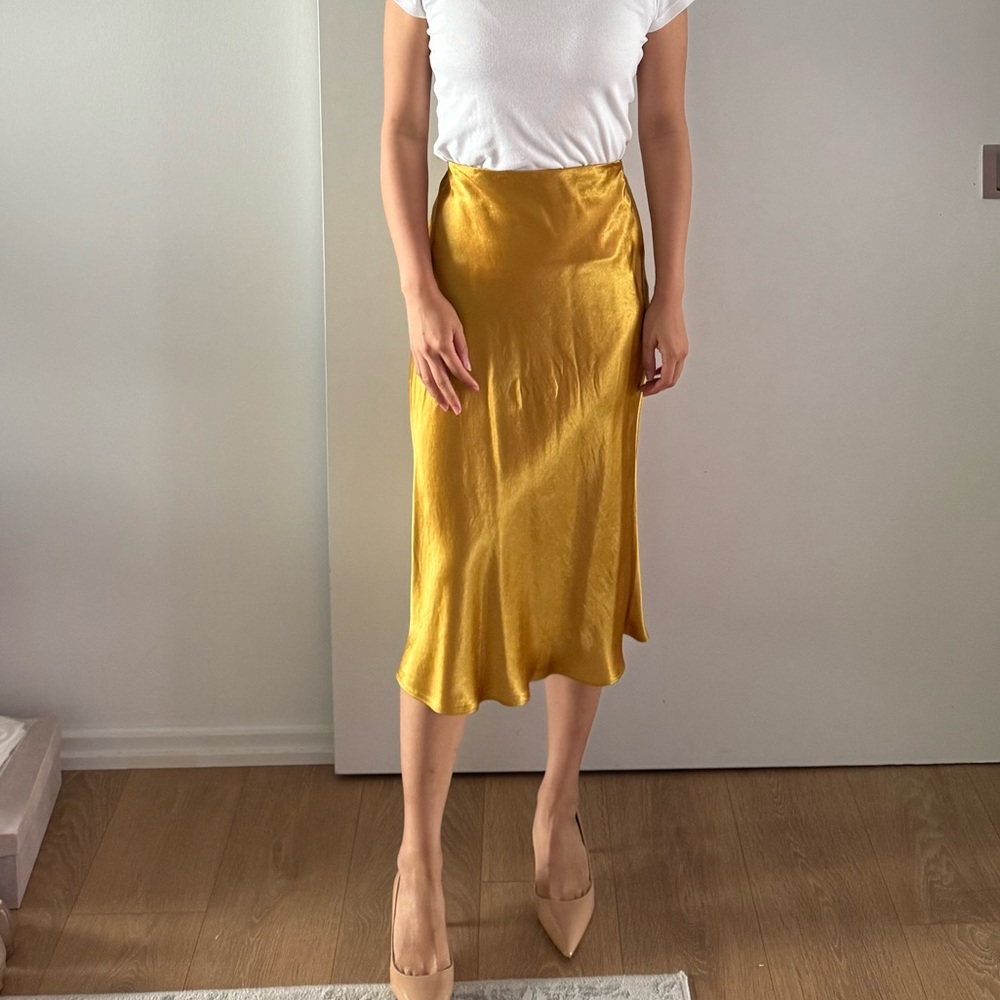 Aritzia slip satin skirt gold